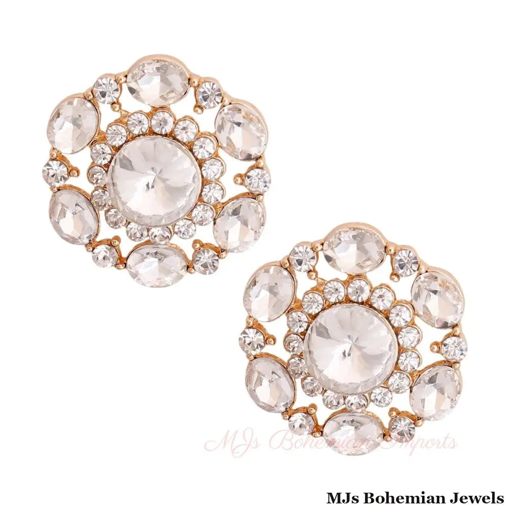 Gold Clear Crystal Circle Studs