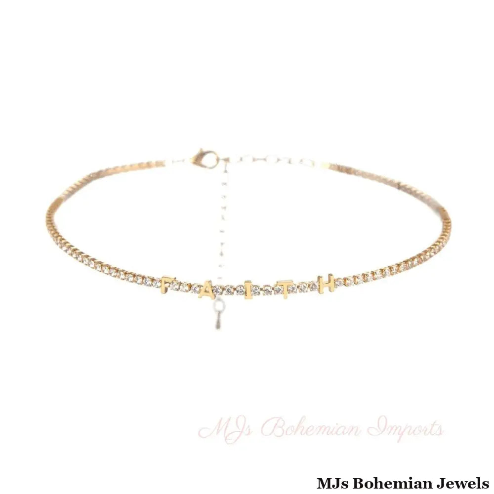 Gold CZ Faith Tennis Choker