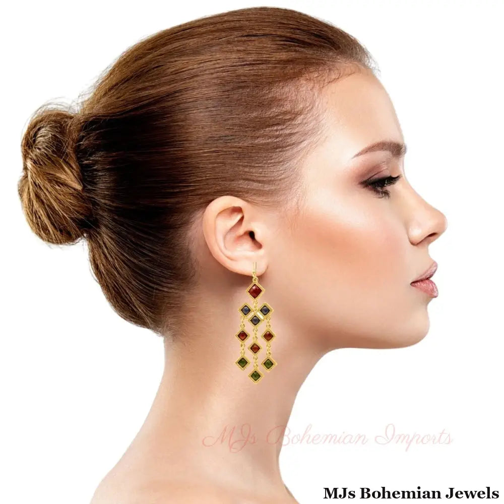 Gold Diamond Resin Earrings
