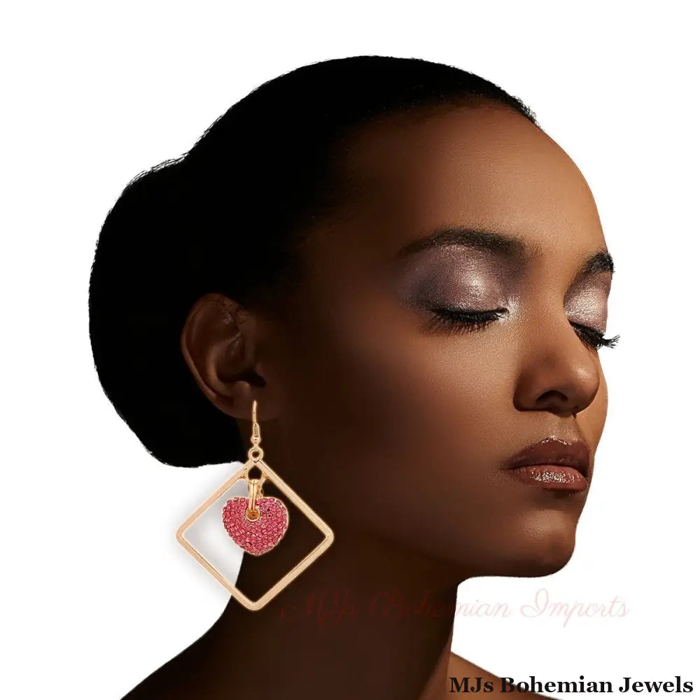 Gold Drop Diamond Pink Earrings