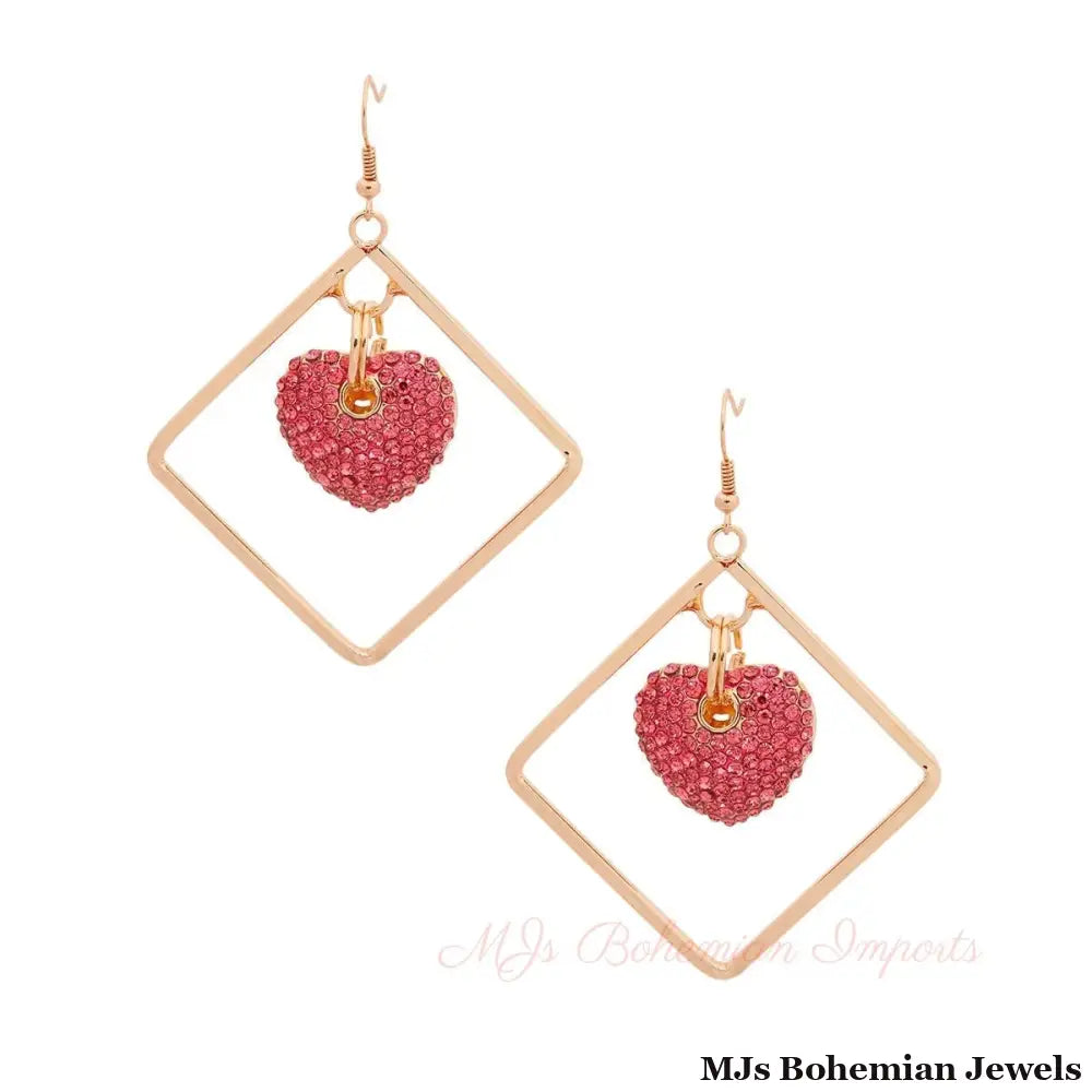 Gold Drop Diamond Pink Earrings