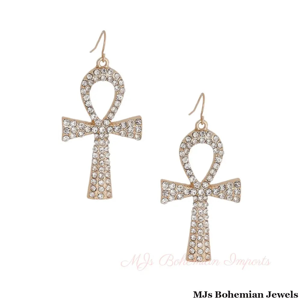 Gold Egyptian Cross Earrings