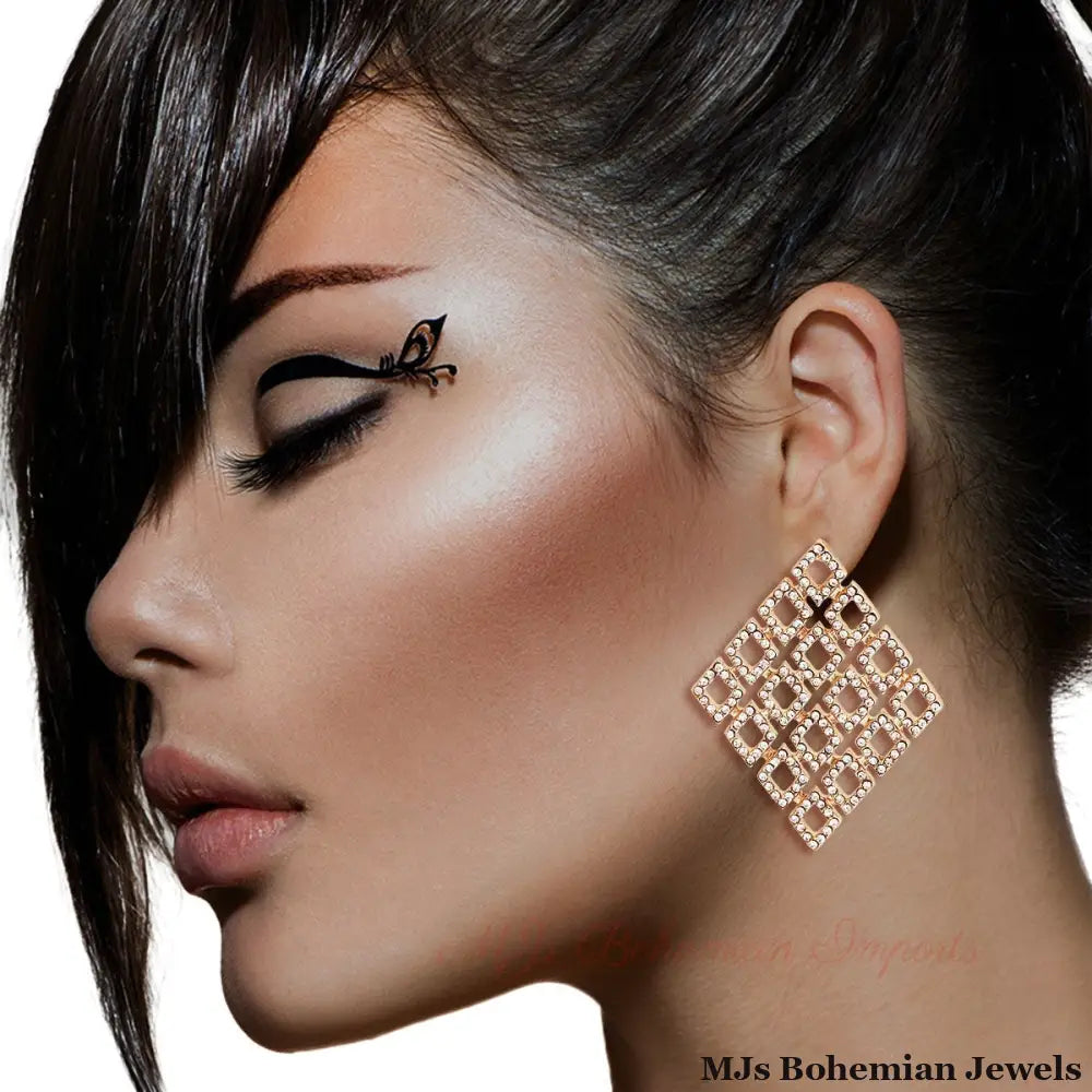 Gold Filigree Diamond Rhinestone Studs