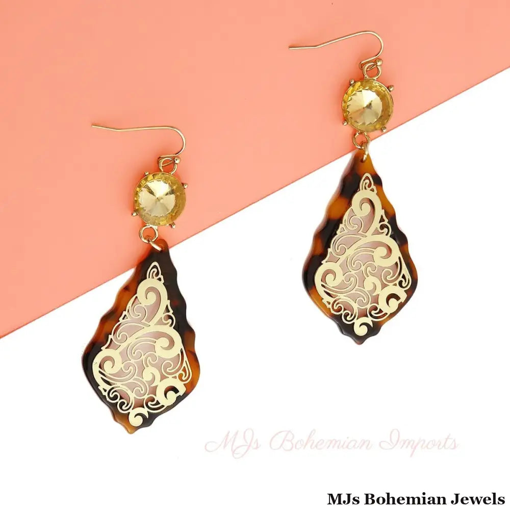 Gold Filigree Tortoiseshell Earrings
