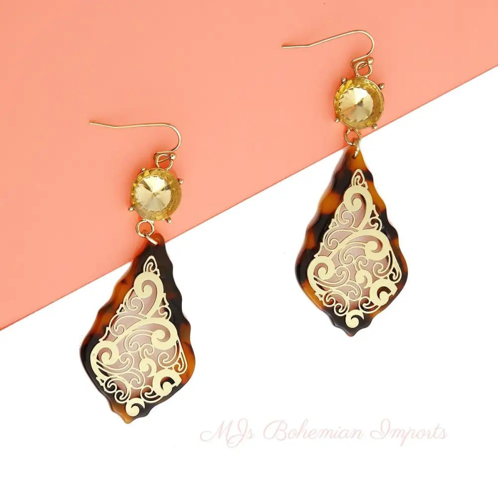 Gold Filigree Tortoiseshell Earrings