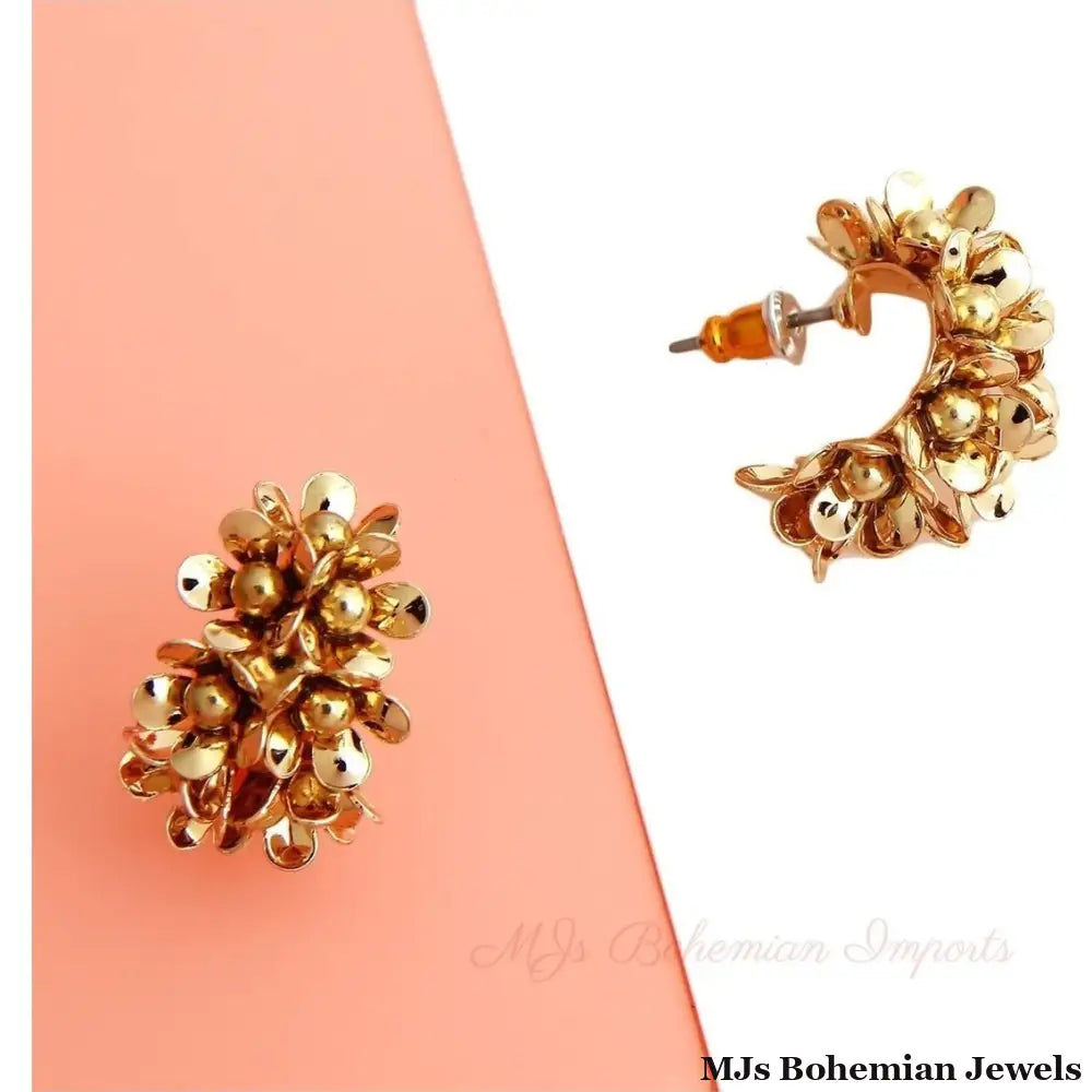 Gold Flower Hoop Earrings