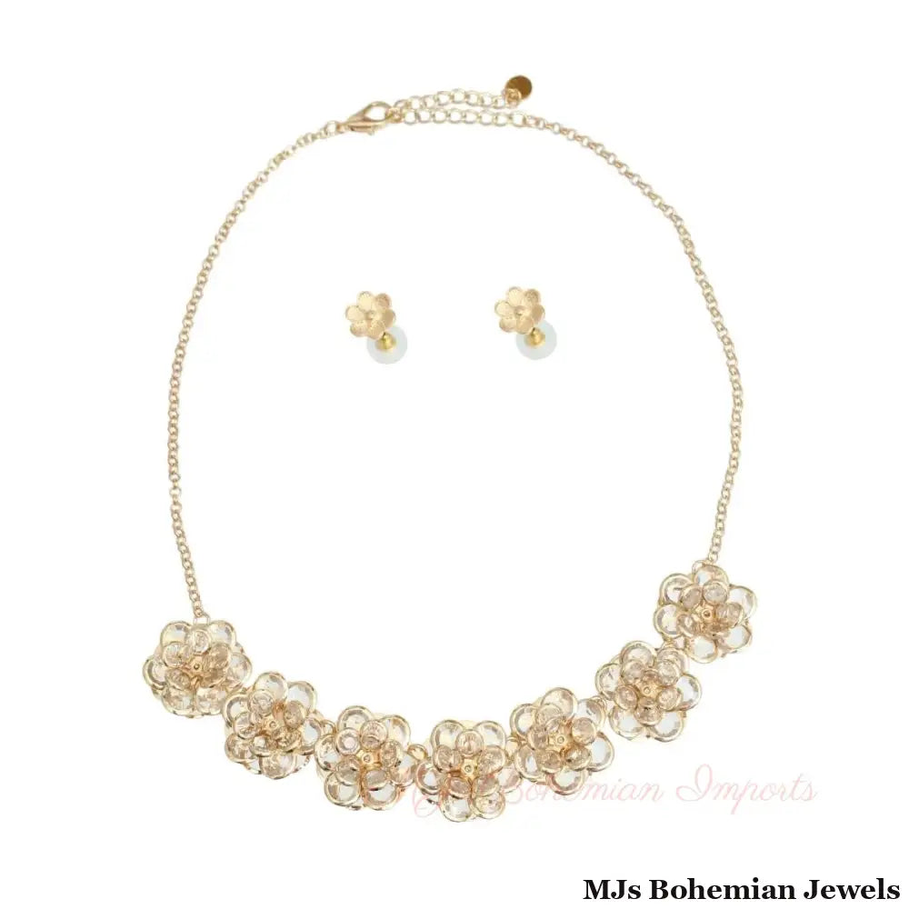 Gold Glass 3D Flower Collar Set