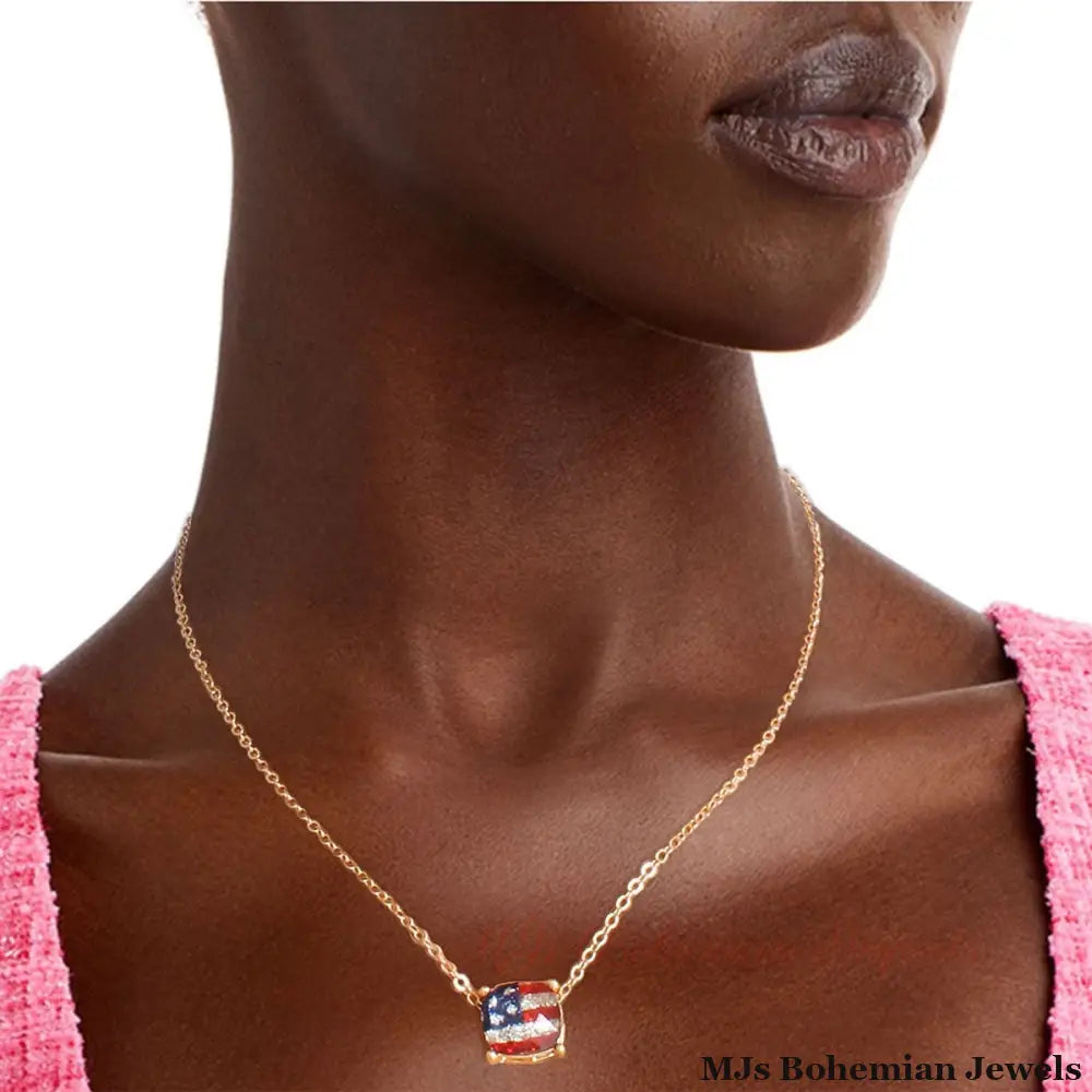 Gold Glitter American Flag Necklace