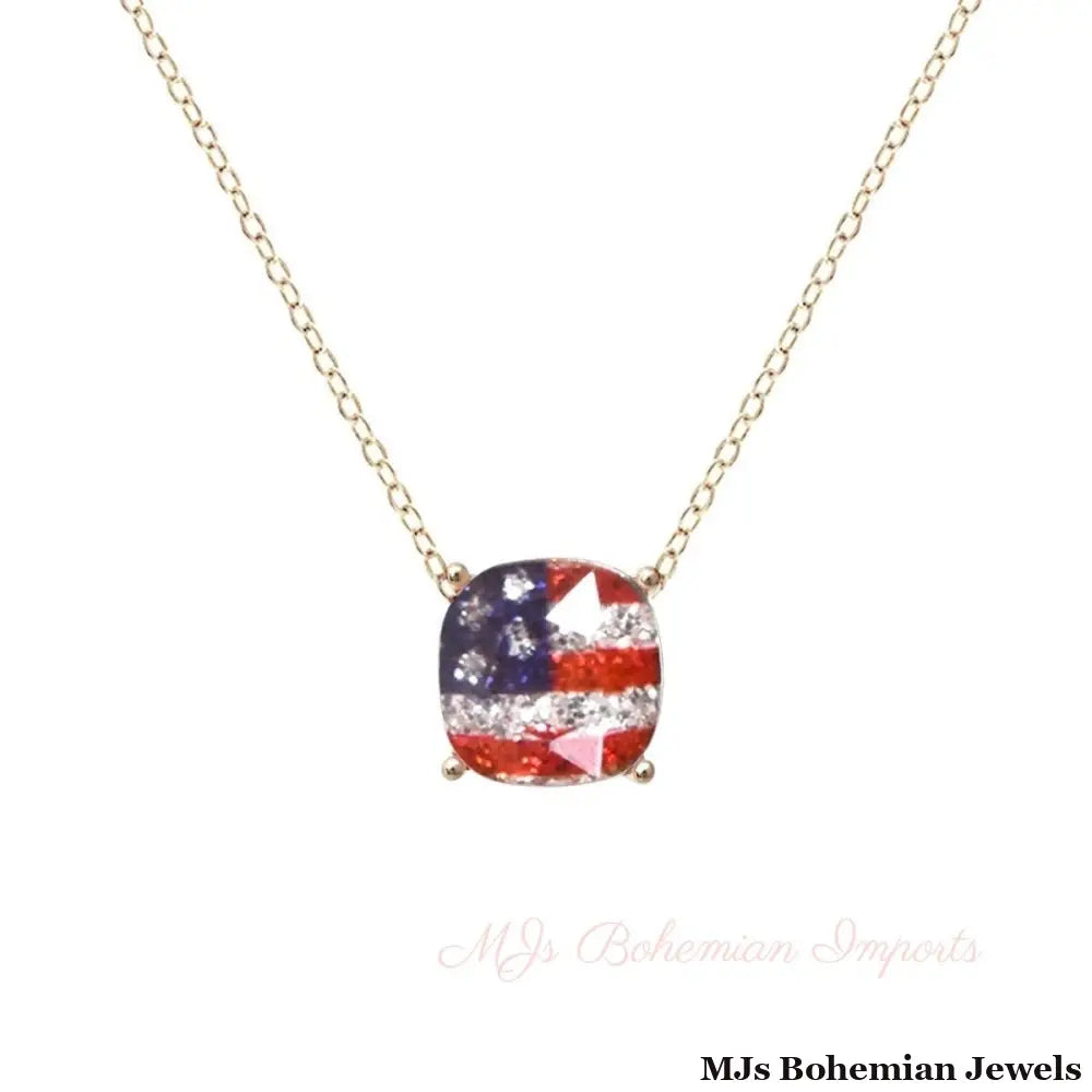 Gold Glitter American Flag Necklace