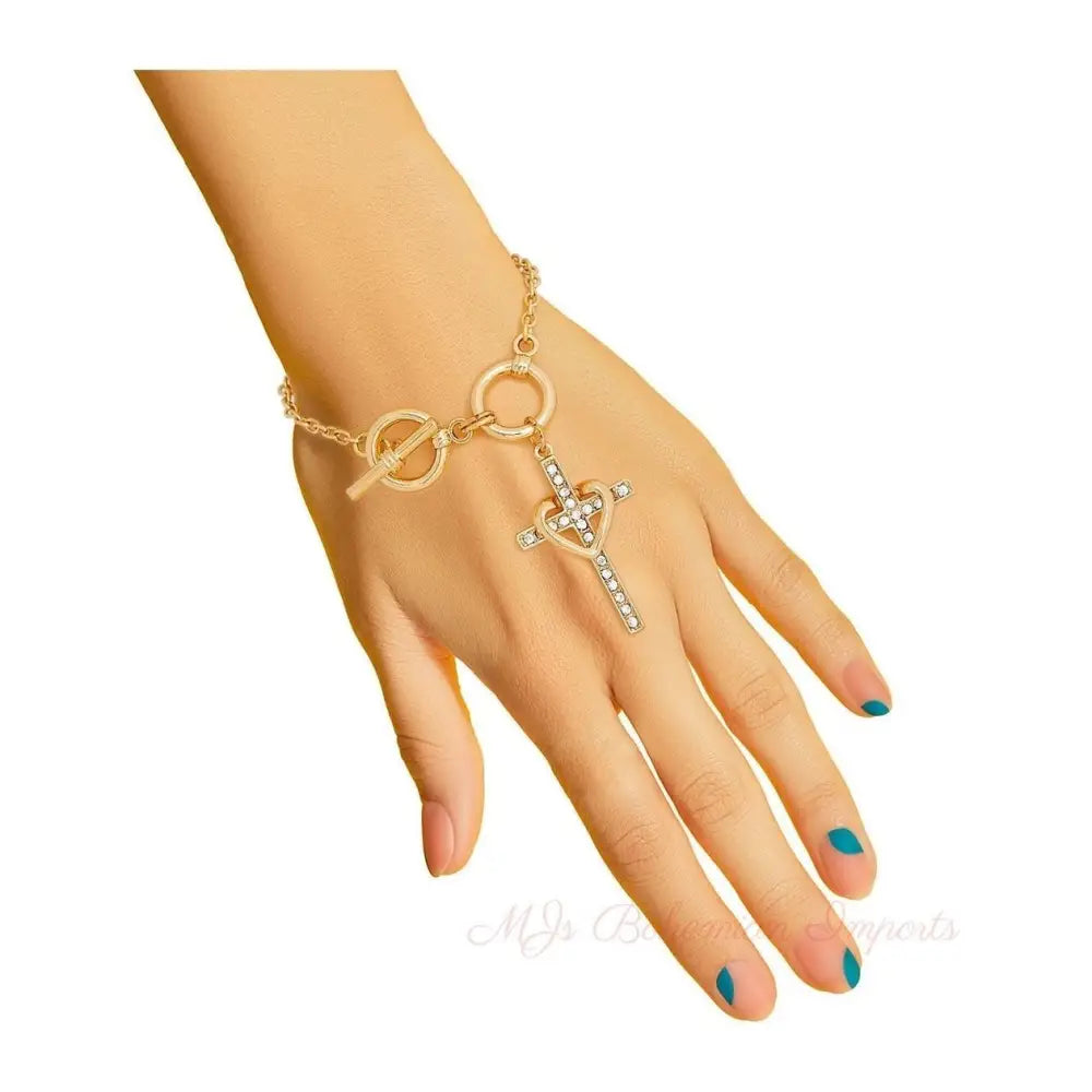 Gold Heart Cross Bracelet
