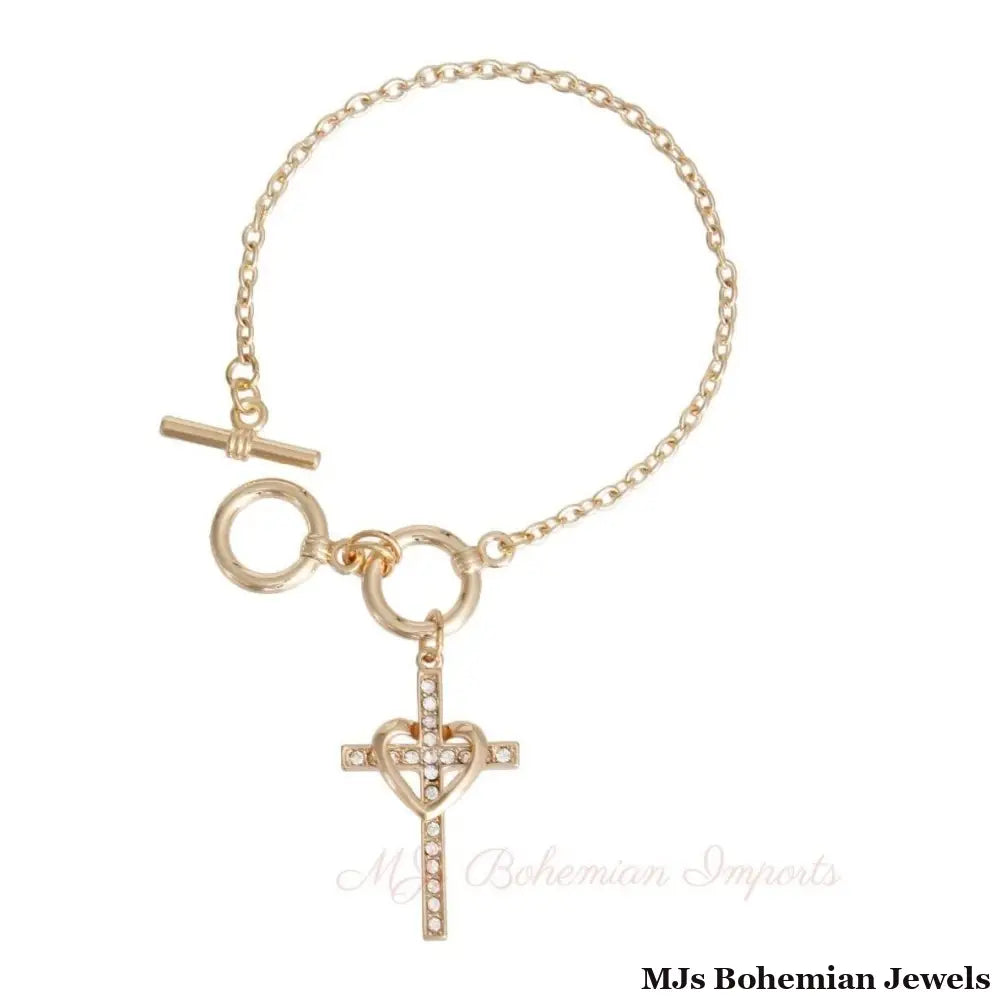 Gold Heart Cross Bracelet