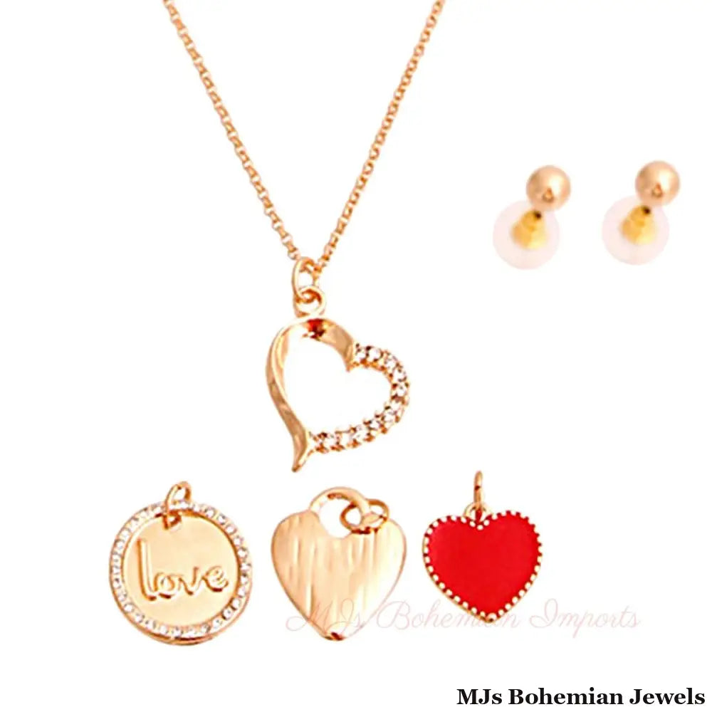 Gold Interchangable Heart Charm Necklace