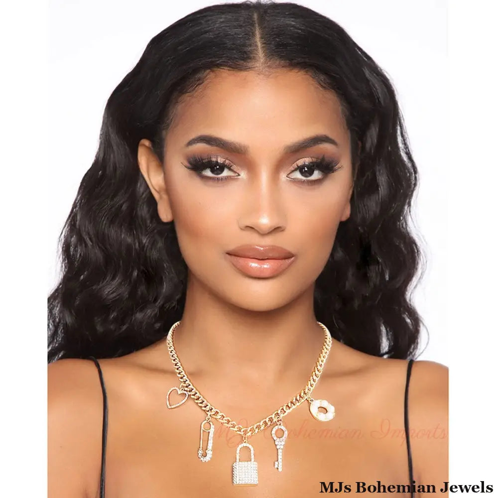 Gold Love Lock Charm Necklace