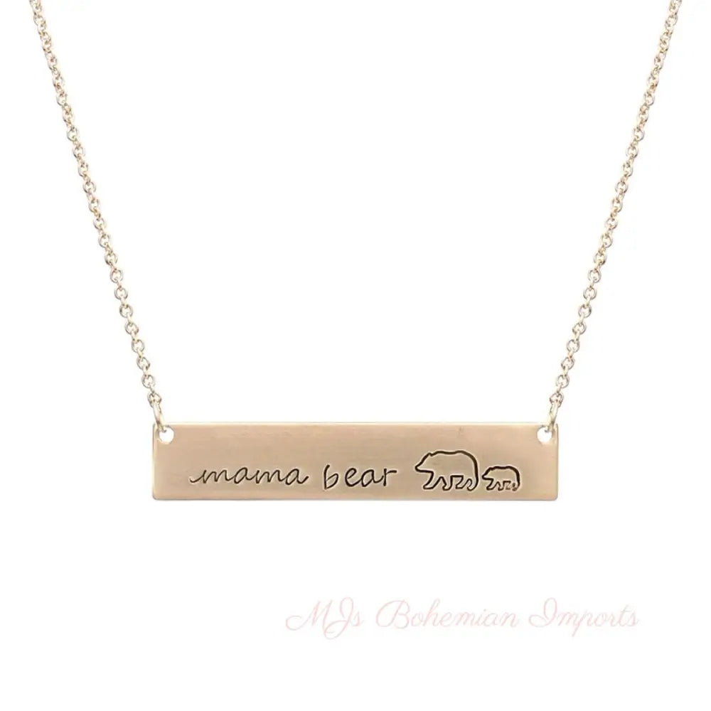 Gold Mama Bear Cub Plate Necklace