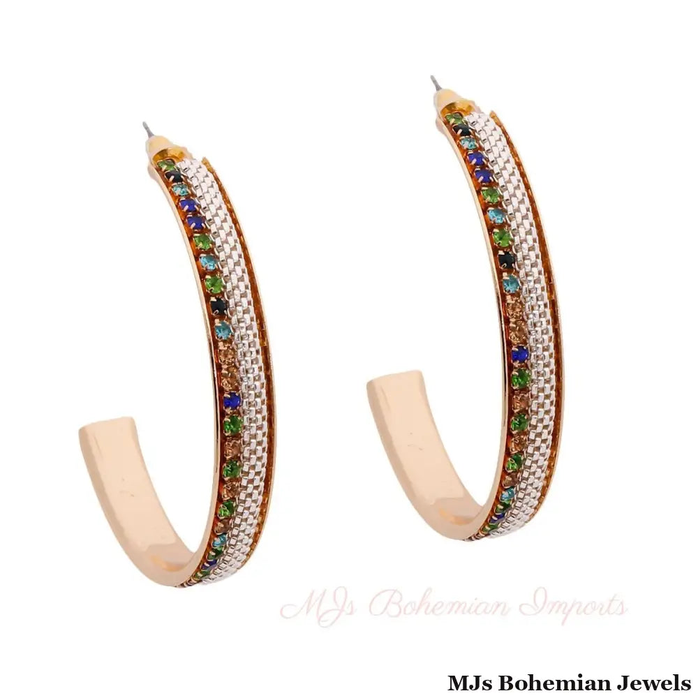 Gold Metal Chain Stone Hoops