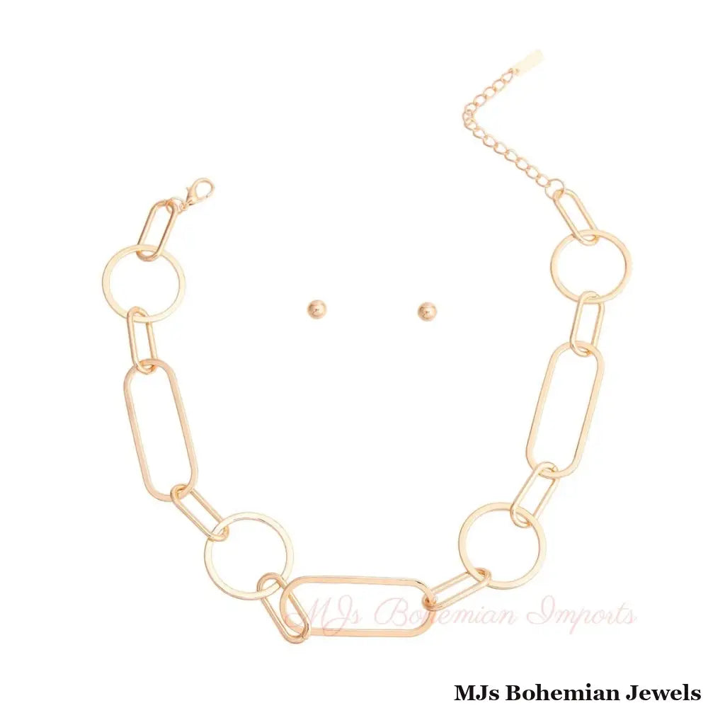 Gold Multi Shape Link Necklace