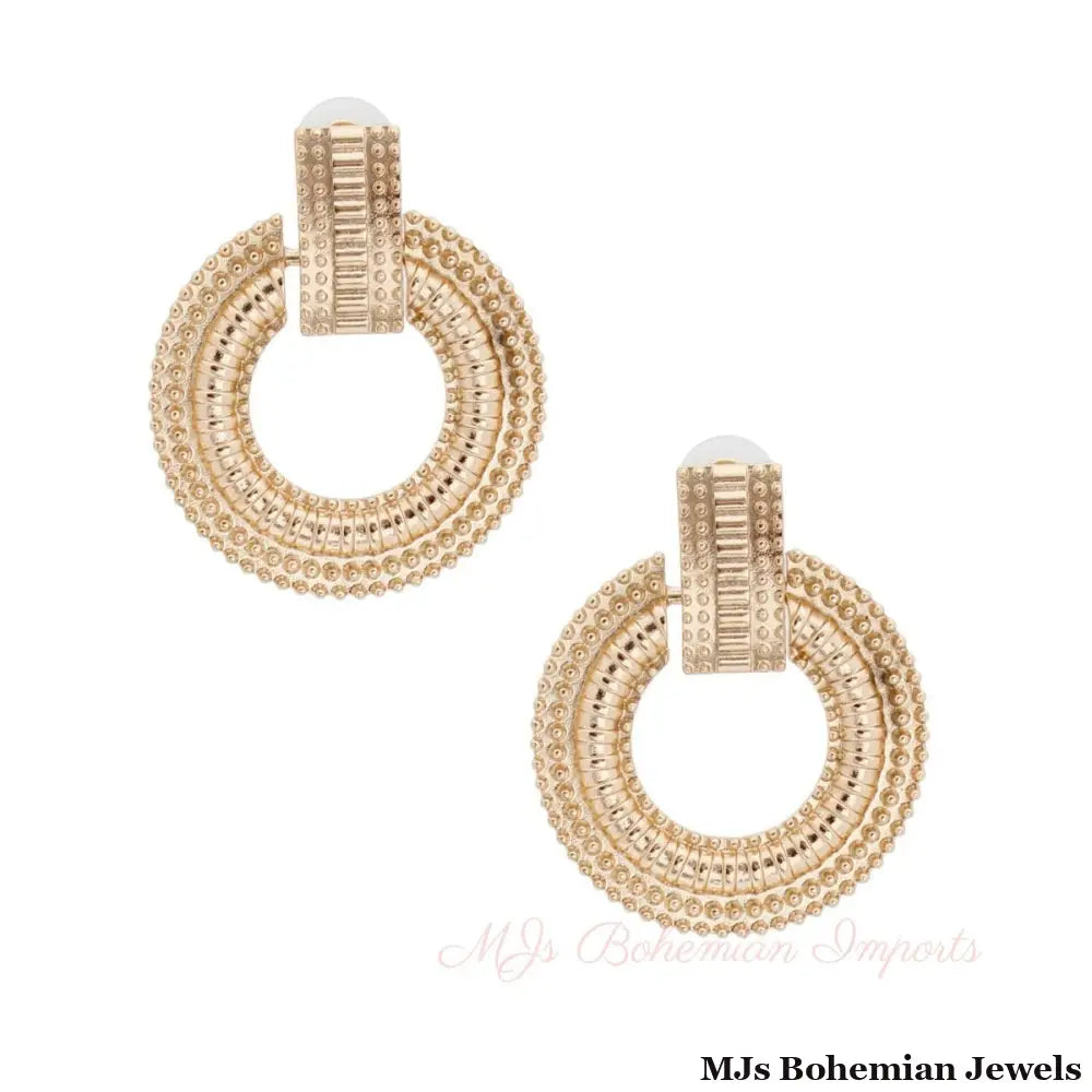 Gold Patterned Metal Circle Studs