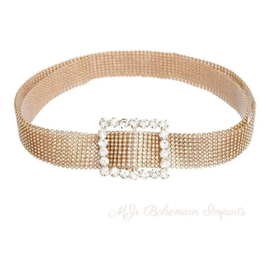 Gold Pave 9 Row Buckle Belt