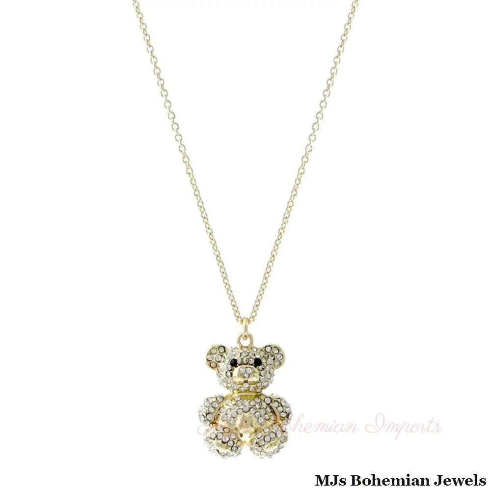 Gold Pave Teddy Bear Necklace