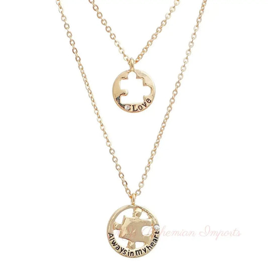 Gold Puzzle Cutout Layered Necklaces