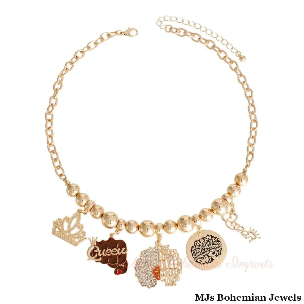 Gold Queen Afro Charm Chain