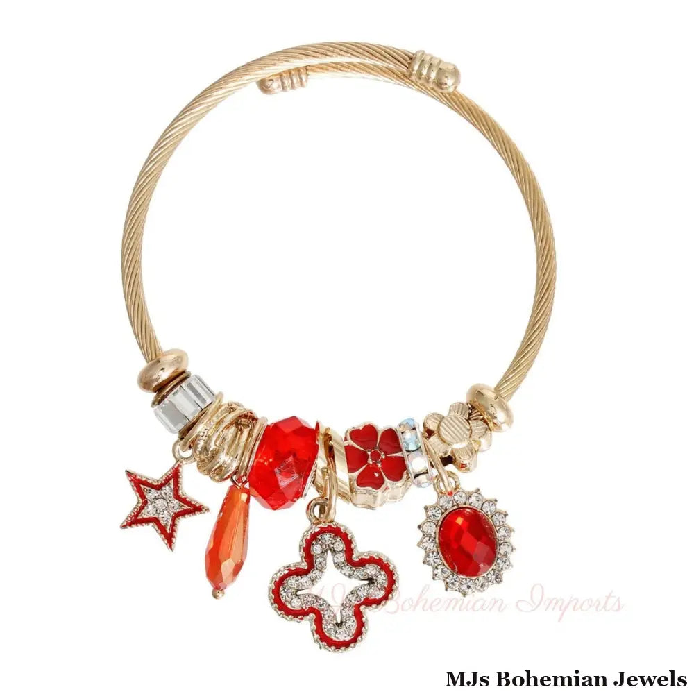 Gold Red Crystal Cable Bangle