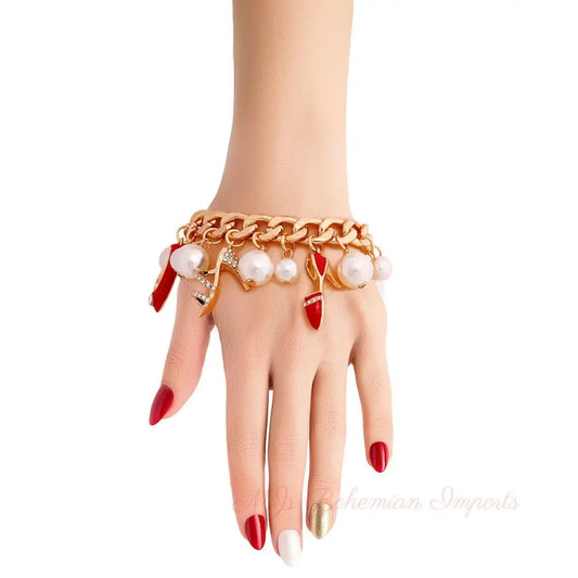 Gold Red Luxury Shoe Charm Bracelet