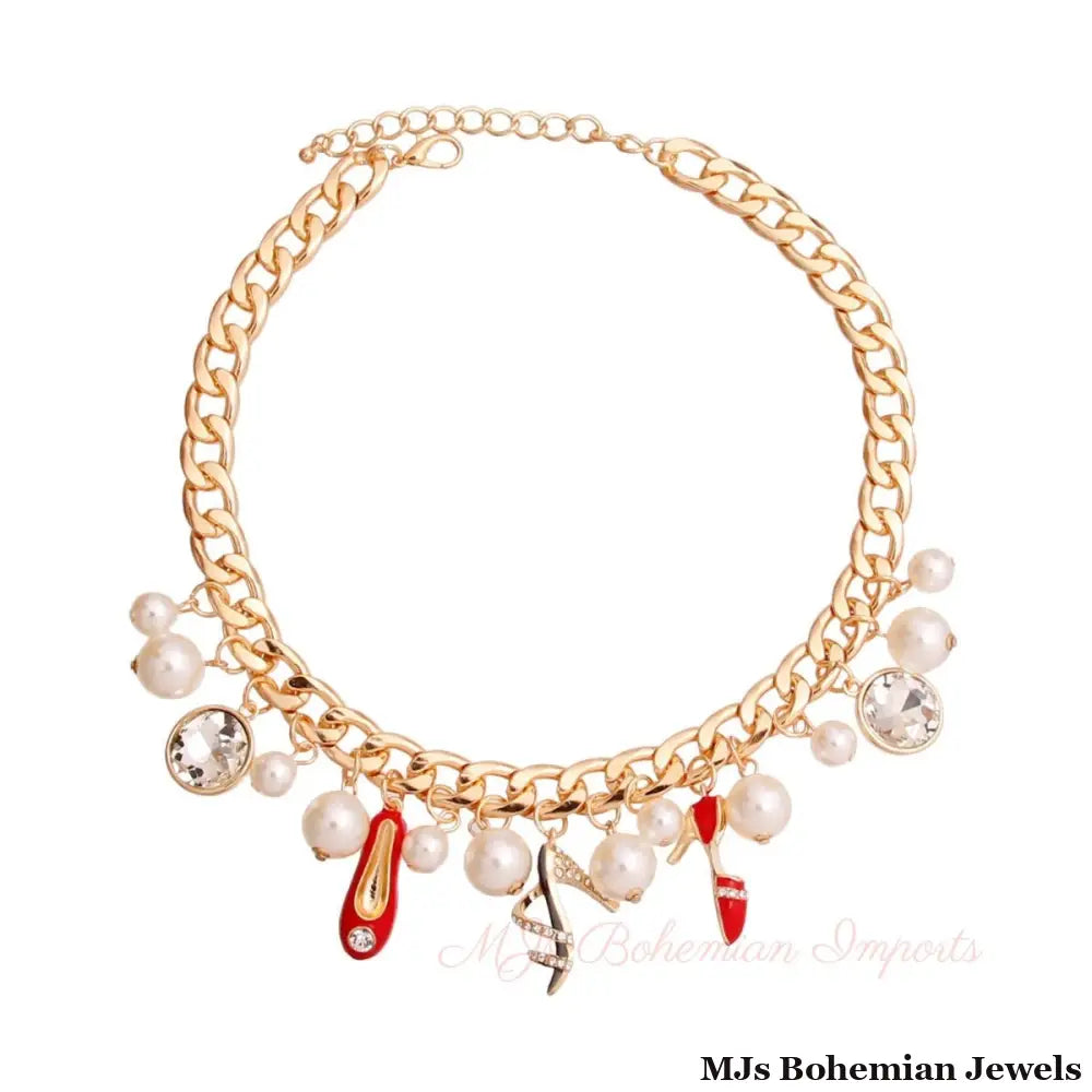 Gold Red Luxury Shoe Charm Necklace