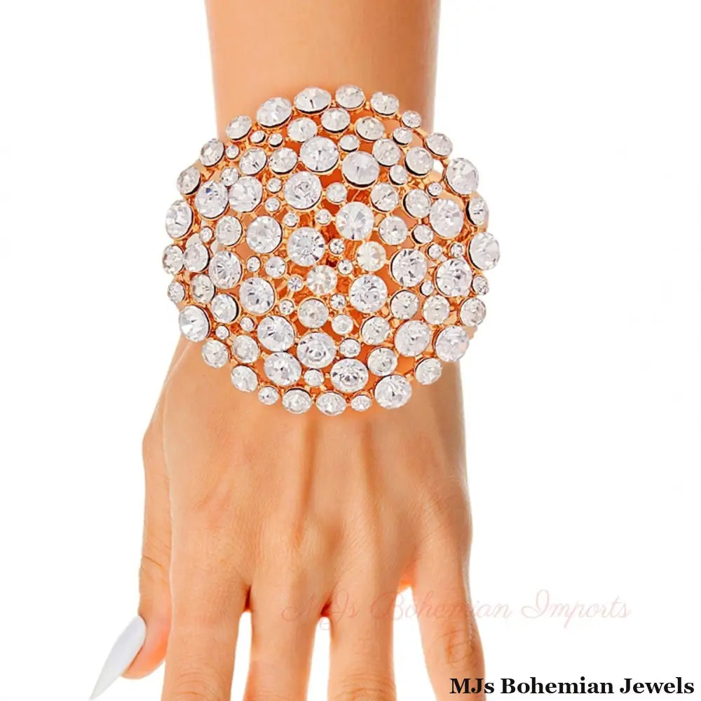 Gold Rhinestone Dome Cluster Cuff