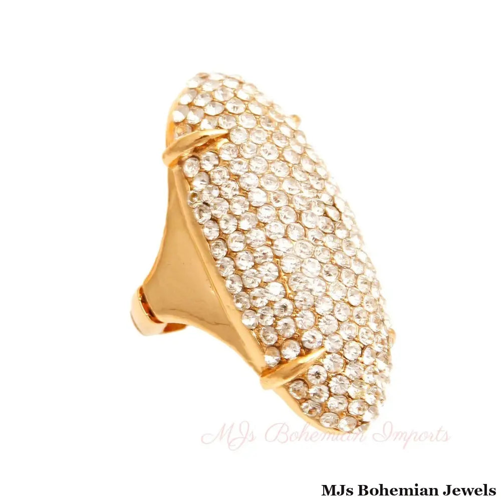 Gold Rhinestone Elongated Ring