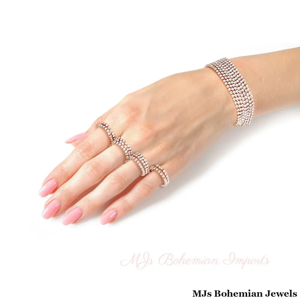 Gold Rhinestone Ring and Bracelet Set