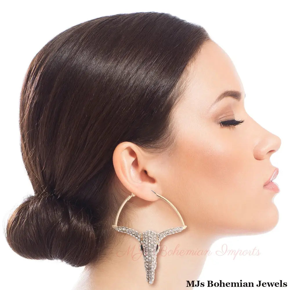 Gold Rhinestone Steer Hoops