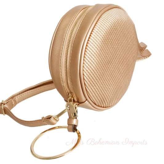 Gold Ribbed Circle Crossbody Wristlet