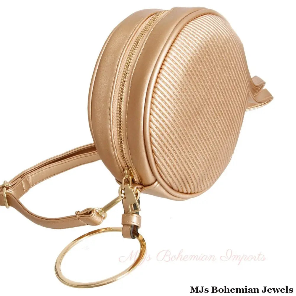 Gold Ribbed Circle Crossbody Wristlet