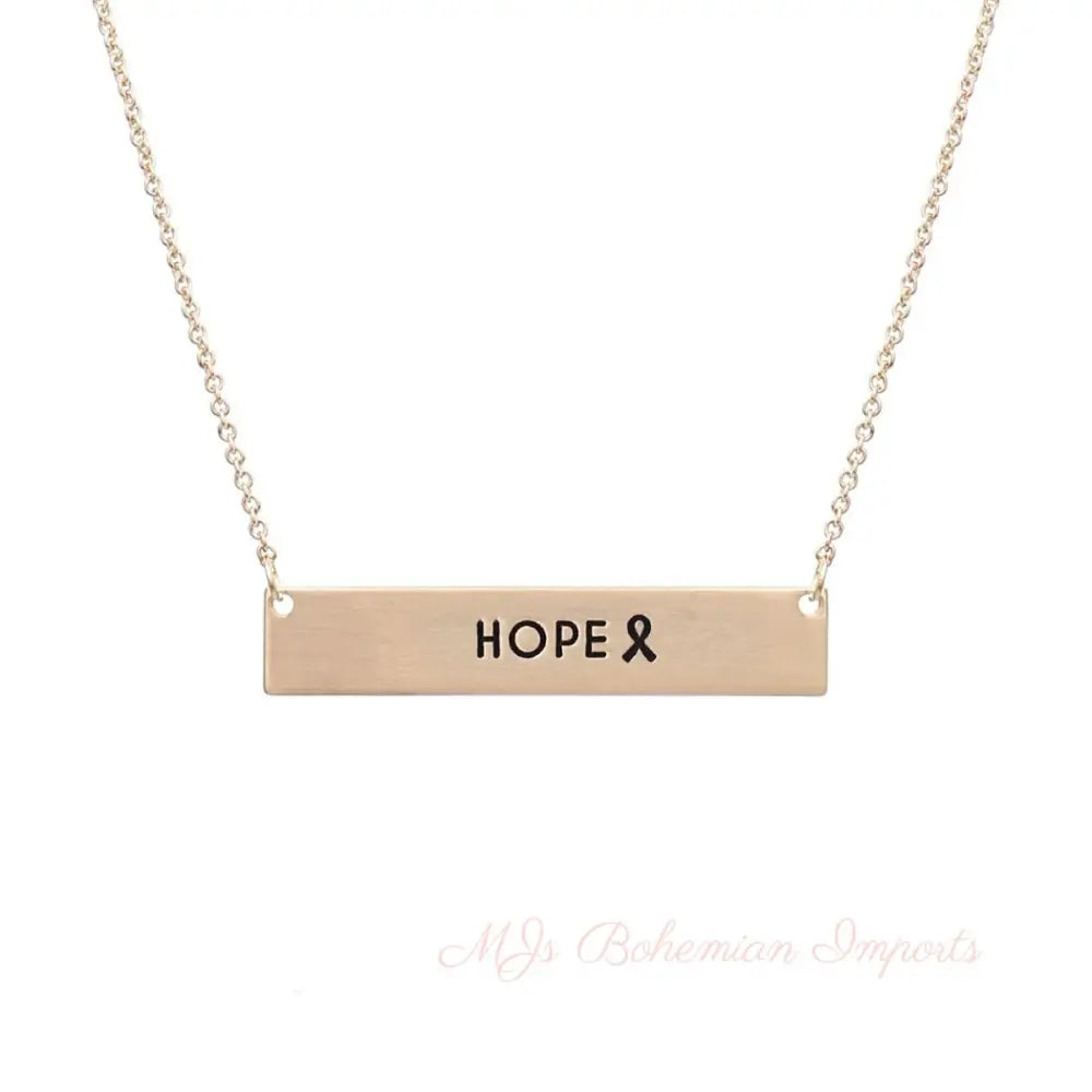 Gold Ribbon HOPE Plate Necklace