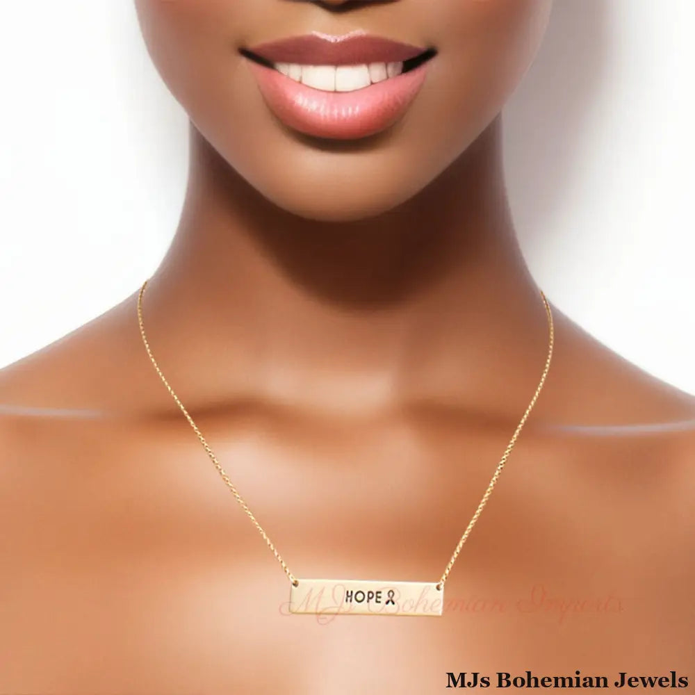 Gold Ribbon HOPE Plate Necklace