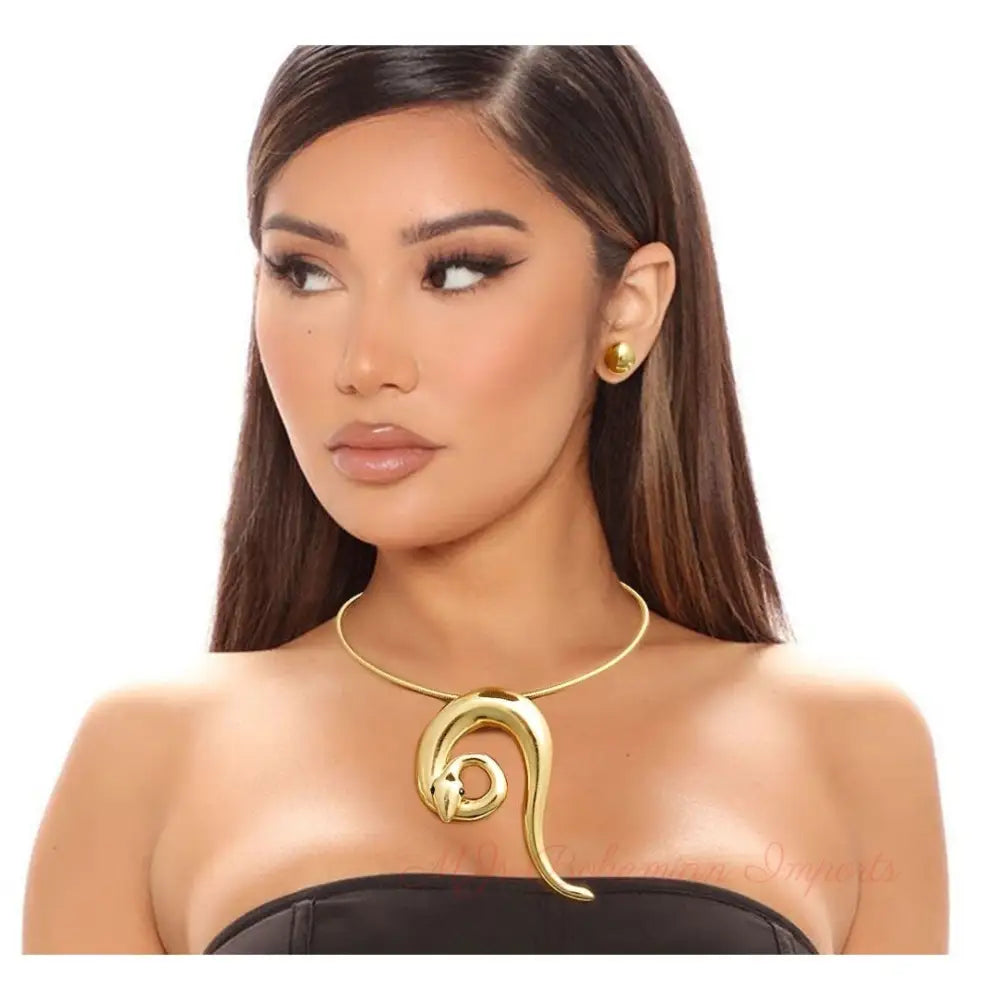 Gold Rigid Coiled Snake Necklace