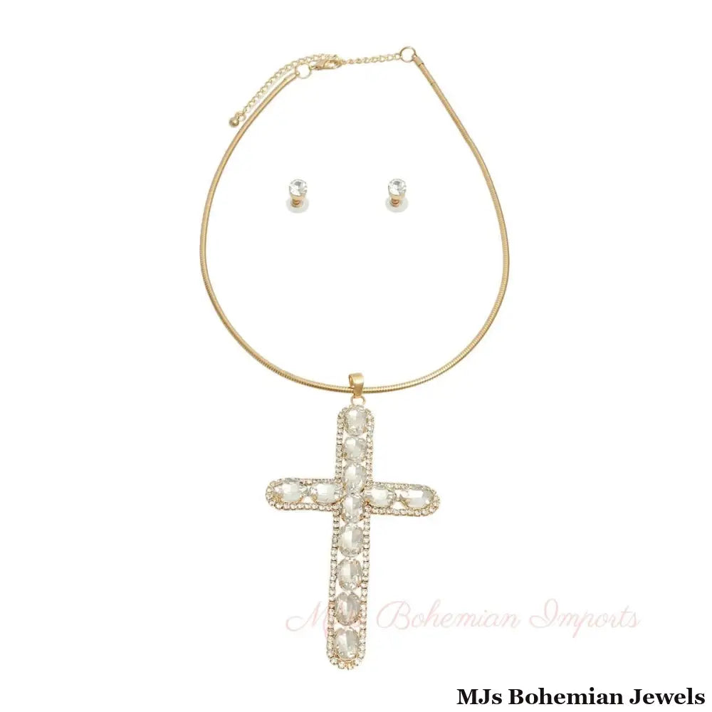 Gold Rigid Collar Elegant Cross Necklace