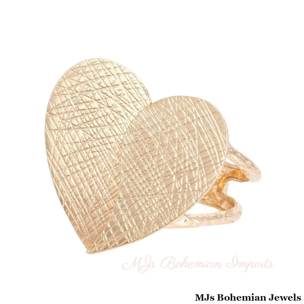 Gold Scratched Heart Chunky Cuff