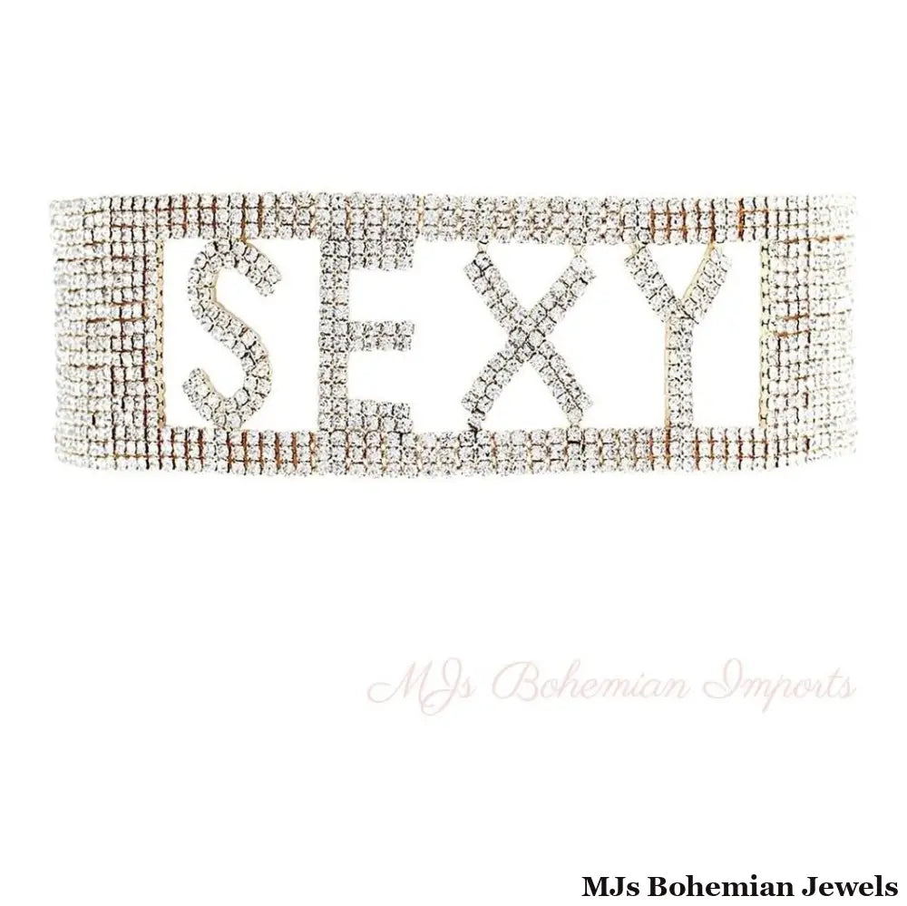 Gold SEXY 18 Row Rhinestone Choker