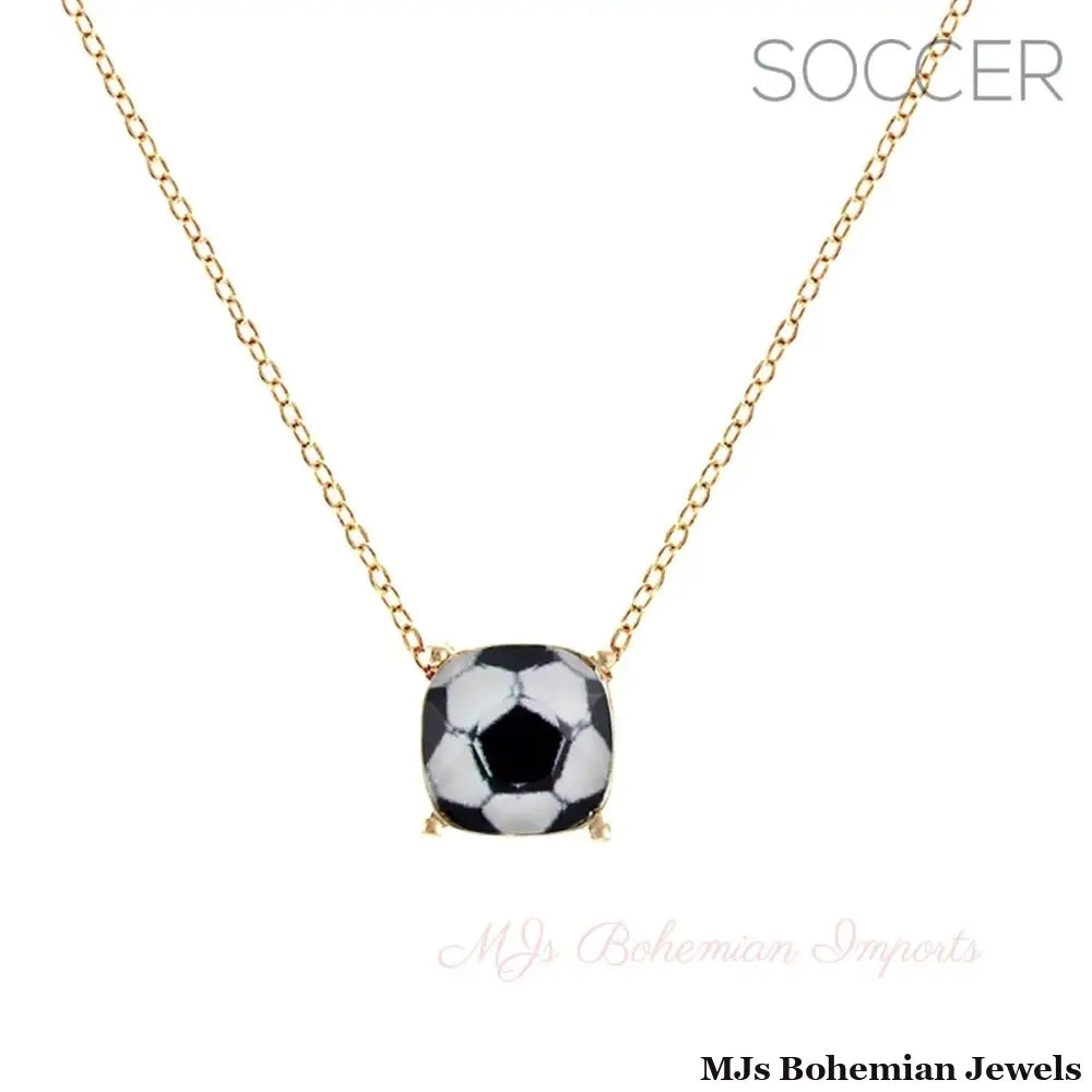 Gold Soccer Cushion Cut Necklace