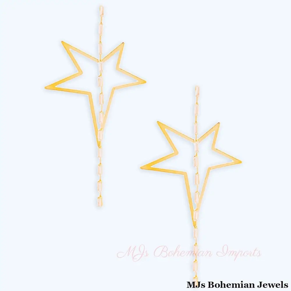 Gold Star Crystal Baguette Earrings