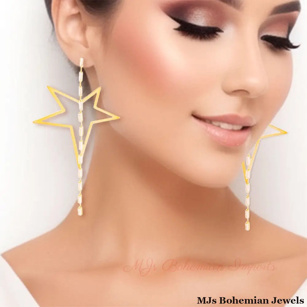 Gold Star Crystal Baguette Earrings