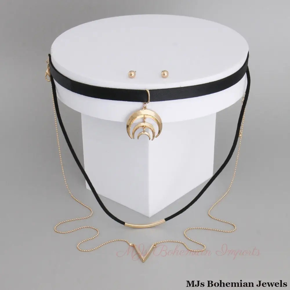 Gold Suede Long Choker