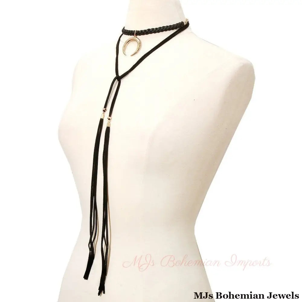 Gold Suede Long Choker