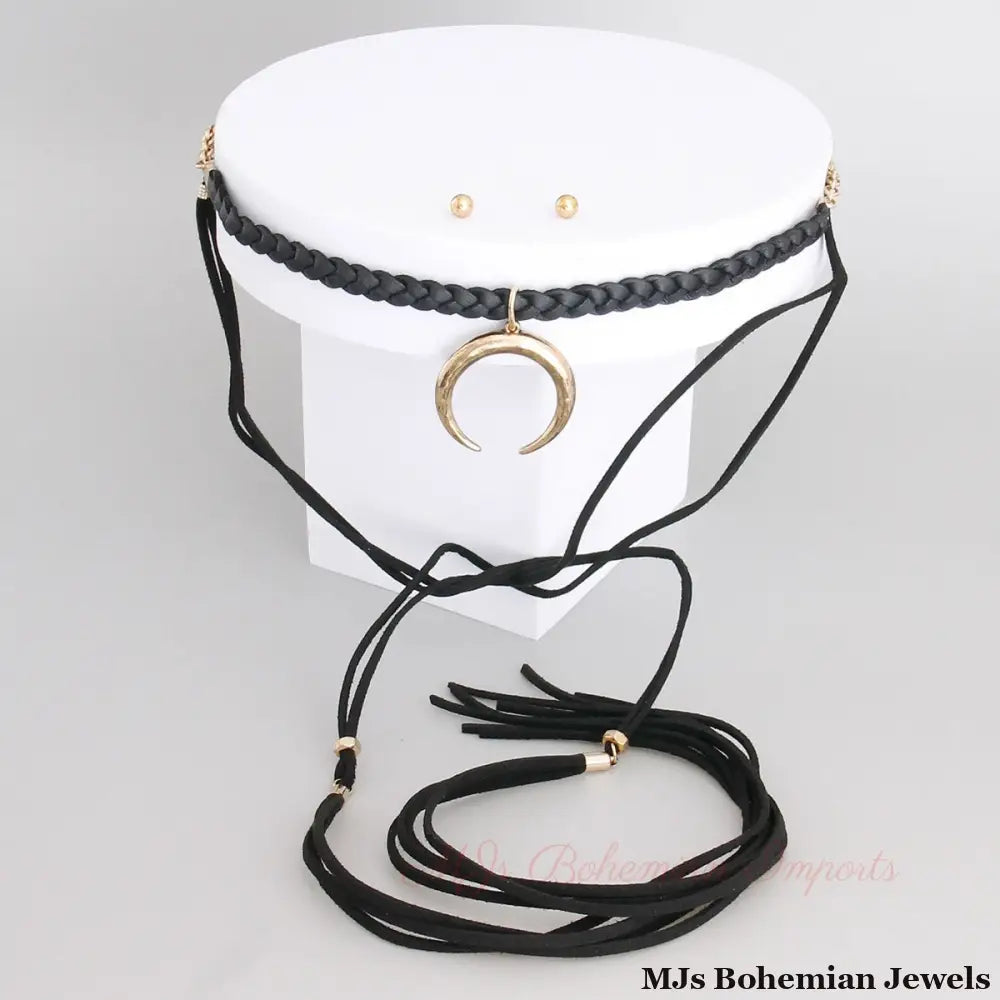 Gold Suede Long Choker