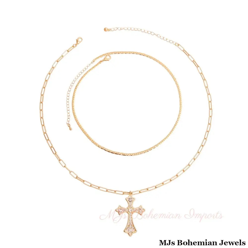 Gold Syriac Cross 2 Pcs Necklace