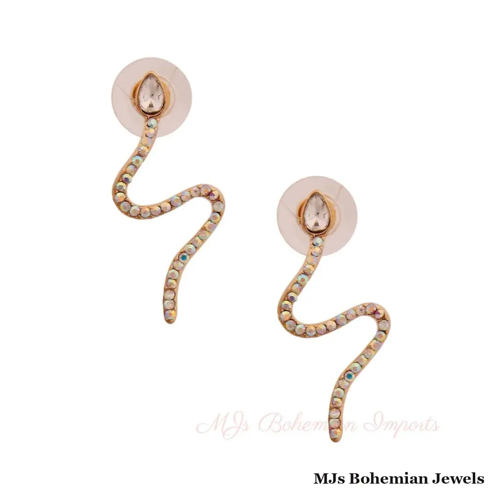 Gold Thin Wavy Snake Earrings