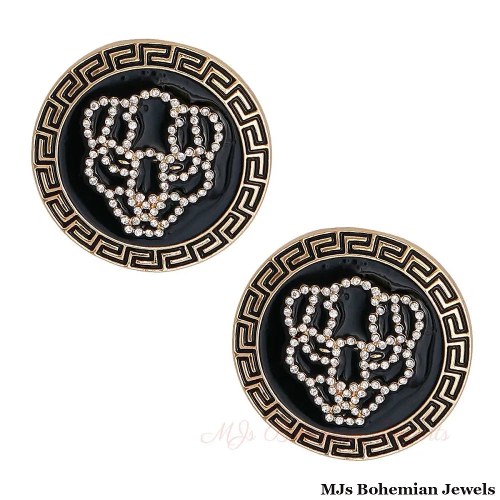 Gold Tiger Greek Medallion Studs