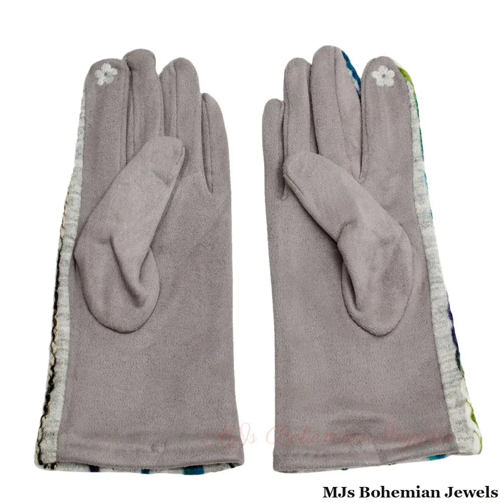 Gray Embroidered Stripe Touch Gloves